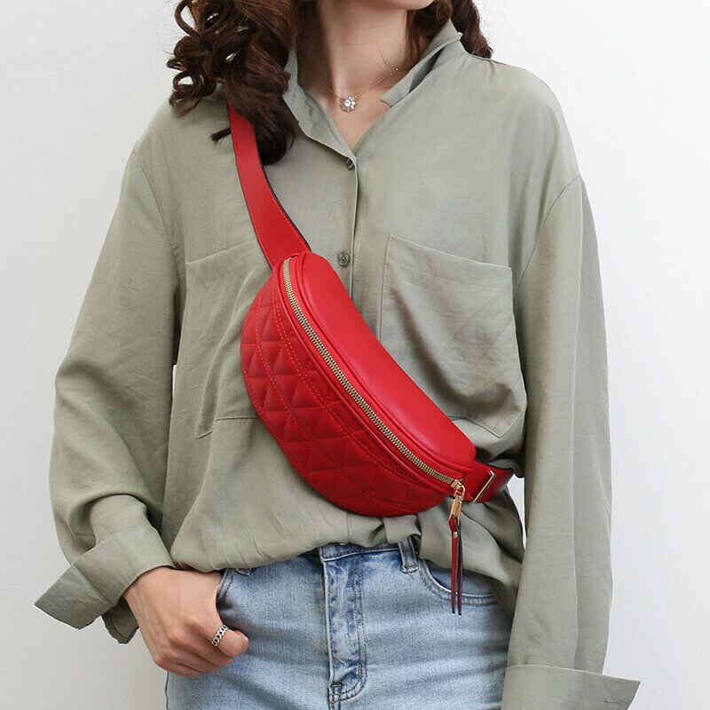 Retro Unisex mujer hombres cintura bolsa riñonera PU bolsa cinturón monedero pequeño teléfono llave bolsa Rojo Negro cintura paquetes