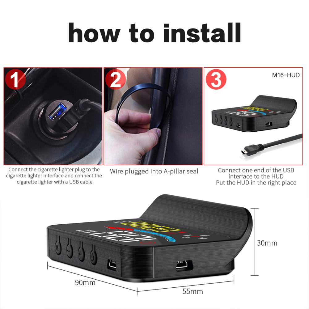 WiiYii M16 Newest Windshield HUD Projector with Navigation Car Head Up Display OBD2 HUD GPS Speedometer Water & Oil temp RPM