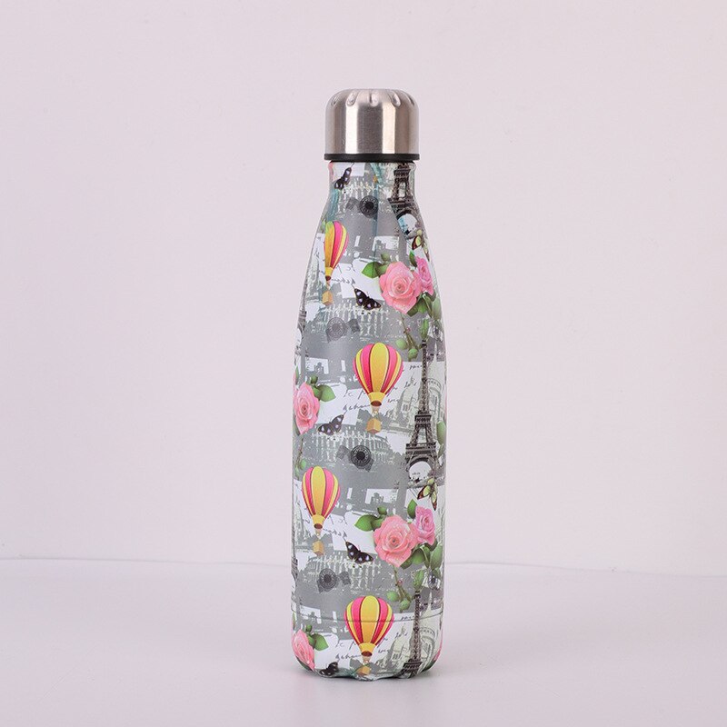 Blumen- Wasser Flasche 500ml Sport Isolierte Wärme Kälte Tasse Edelstahl Thermoskanne Fitnessstudio Shaker Tragbare Getränk Flasche Tee becher