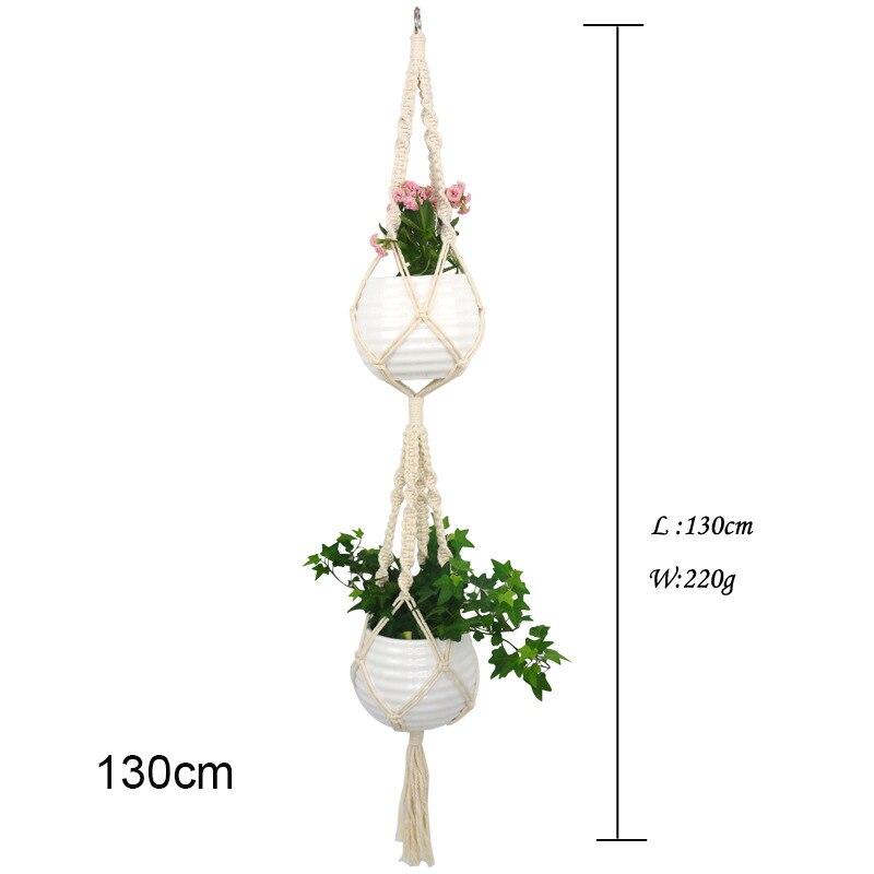 Macrame växthängare inomhus utomhus hängande växthållare hängande planteringsställ blomkrukor för dekorationer sec 88: 130cm