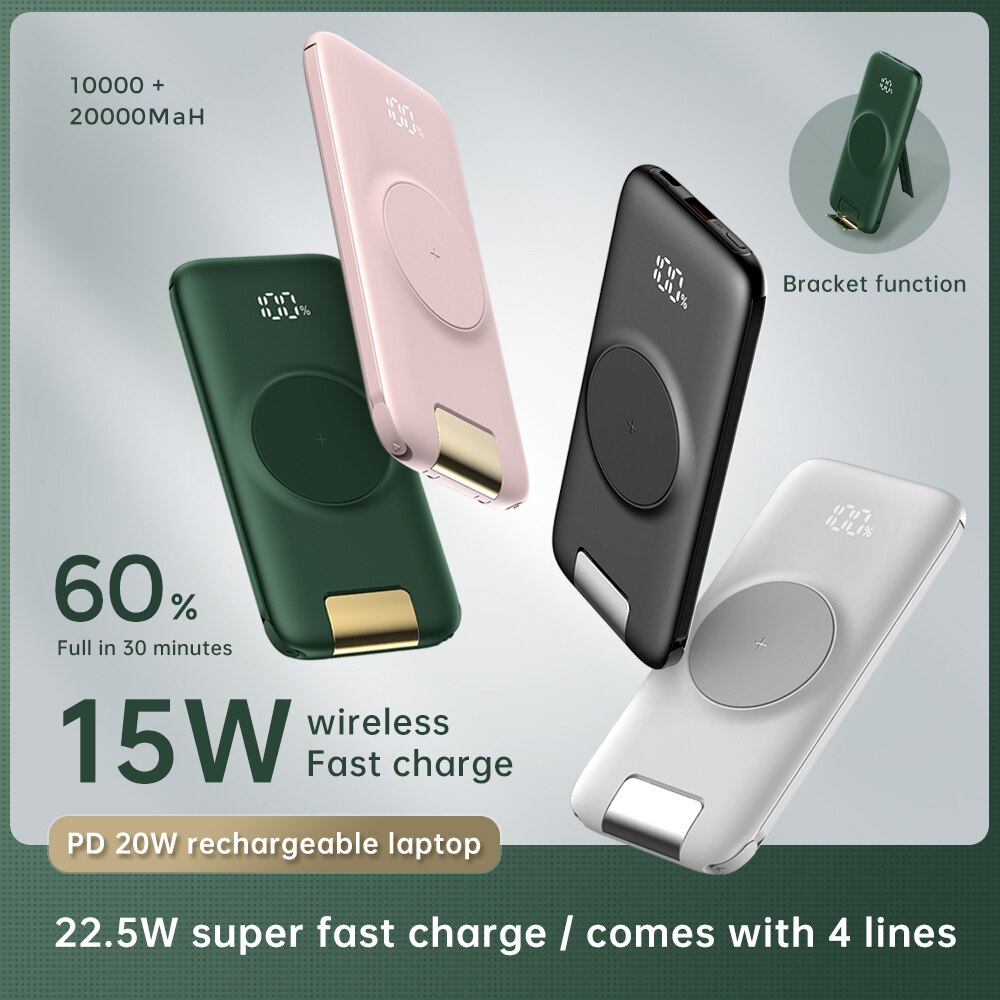 22.5W Wired Super Fast Charger 10000/20000mAh Power Bank PD+15W Wireless Charger for iPhone Samsung Xiaomi QC3.0 Quick charger