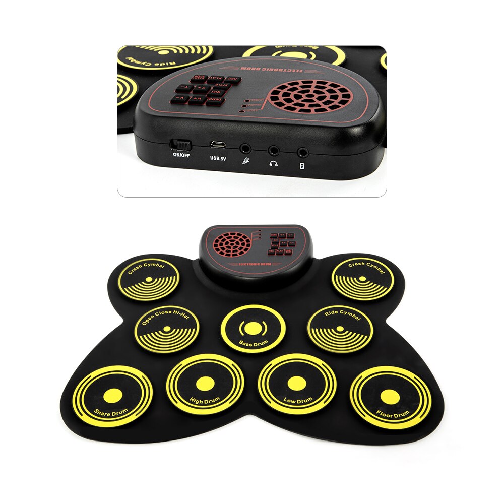Portable Electronic Drum Set USB Roll Up Drum Pad Kit Built-in Speaker with Drumsticks Foot Pedal Digital Percussion Instruments