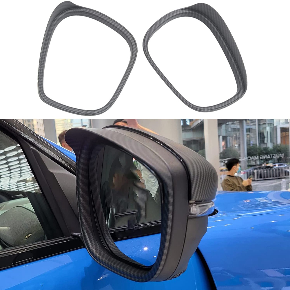 For Ford Mustang Mach-E + Rearview Mirror Rain Eyebrow Cover Shade Guard Trim Frame Accessories,Matte Carbon Fiber