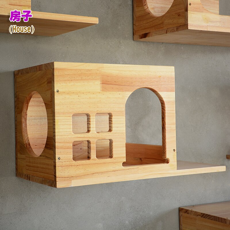 Cat Wood Hanging House Wall Mounted Cat Nest Kitten Climbing Scratching Frame DIY Pet Toys Cat Tower Cat Condo HW170: House
