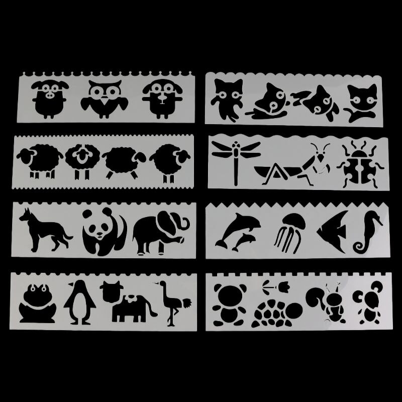 8 Stks/set Kids Plastic Tekening Sjabloon Heersers Stencils Diy Schilderen Diy Maken School Supply Gereedschap Craft: YELLOW