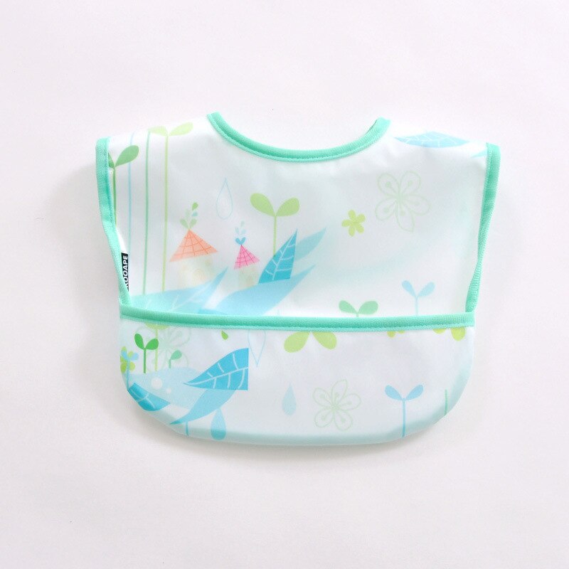 Babador impermeável e à prova de sujeira leve do infante na moda fácil esfregar o bolso da criança do arroz macio e confortável comer o babador: Leaf