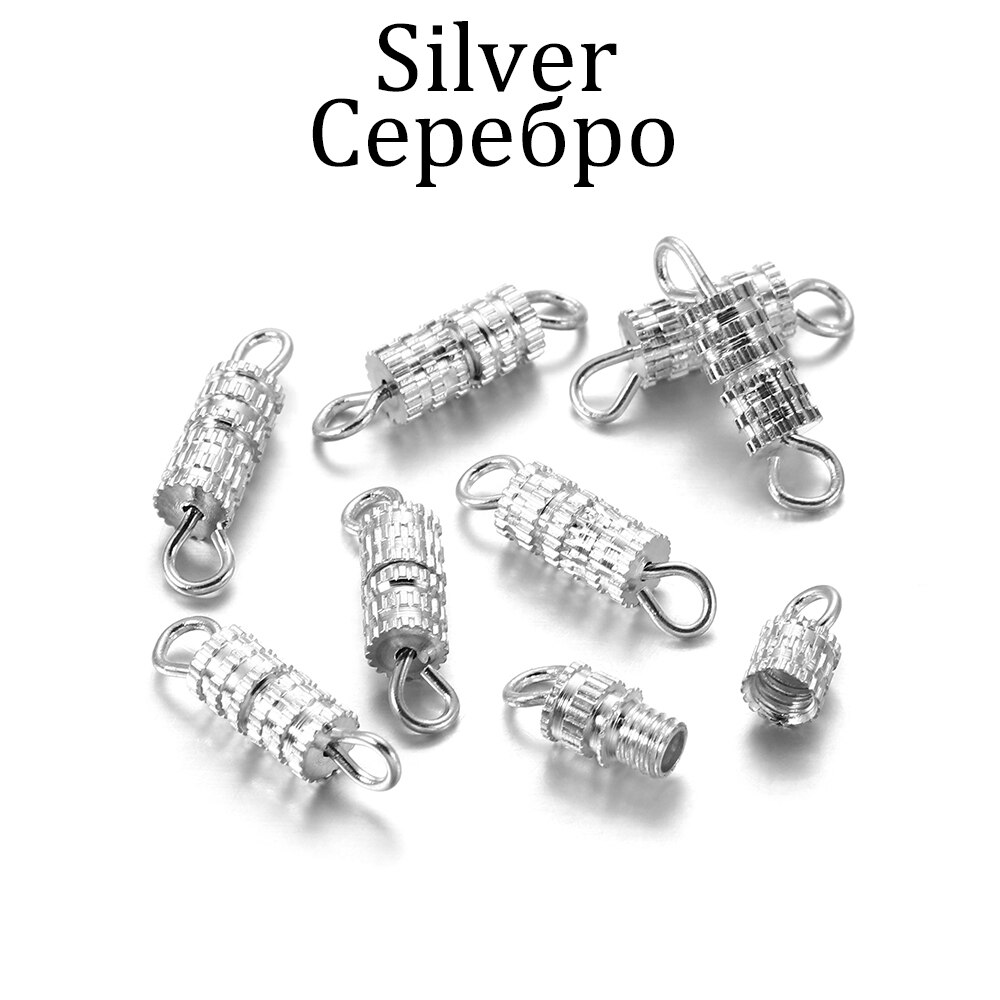 Sujetadores de cilindro para fabricación de joyas, hebilla de tornillo cerrado, conectores de pulsera, accesorios, suministros, 30 Uds.: Silver