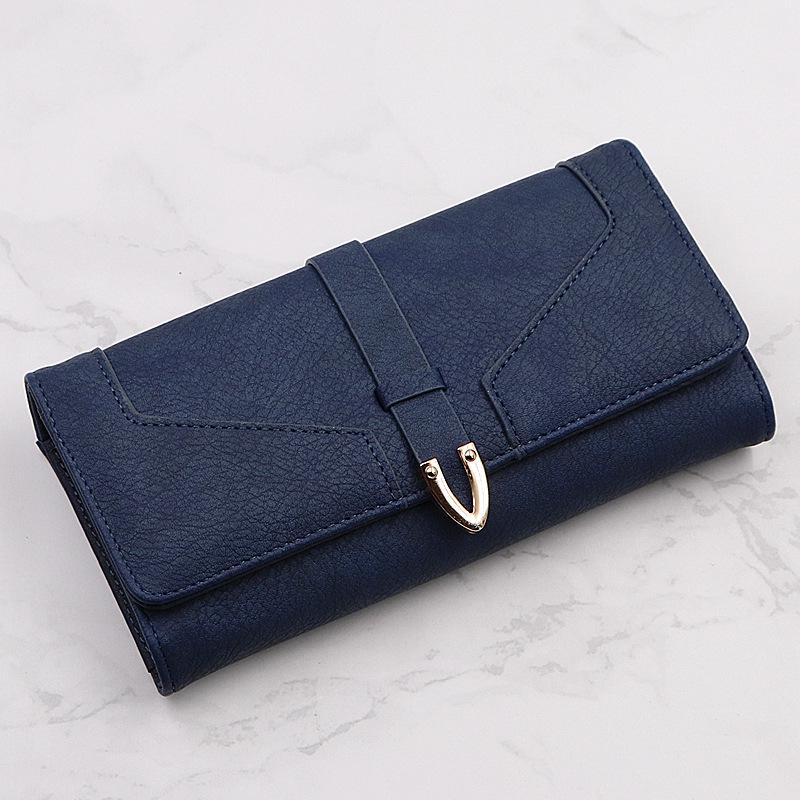 Vrouwen pu leren portemonnee clutch tas voor tienermeisjes minimalistische portemonnee effen kleur vrouwelijke muntzak kaarthouder billetera: Diepblauw