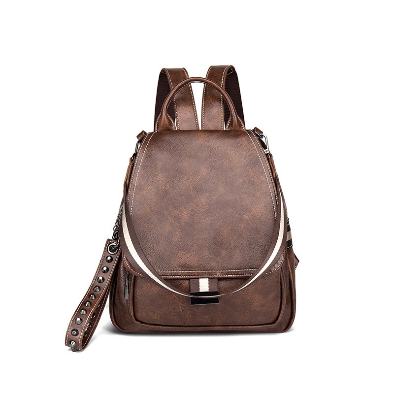 Retro Women's Backpack leather Shoulder bag Desinger Brown Mini Small cute Girl for Motorcycle Travel Waterproof Diaper Handbag: Retro Backpack 1