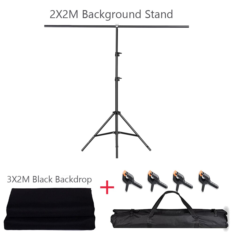 Beiyang T-Vorm Foto Achtergrond Stand Met Zwarte Mousseline Achtergrond Voor Photo Studio: T4 KIT