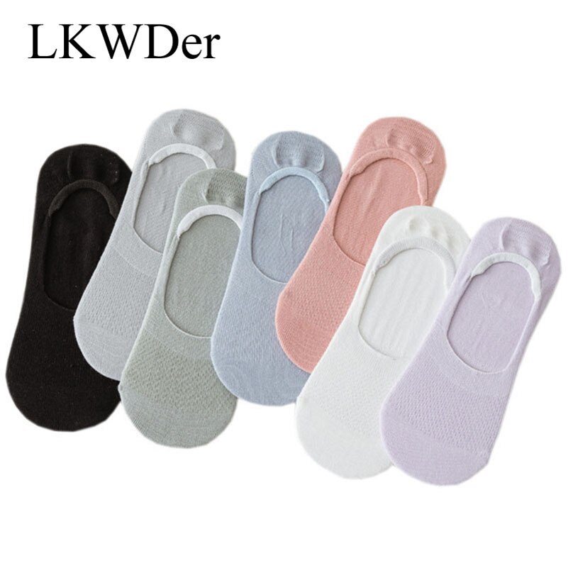 LKWDer-Calcetines de malla con agujeros para mujer, medias invisibles antideslizantes de silicona, de corte bajo, de algodón, para primavera y verano, 5 pares