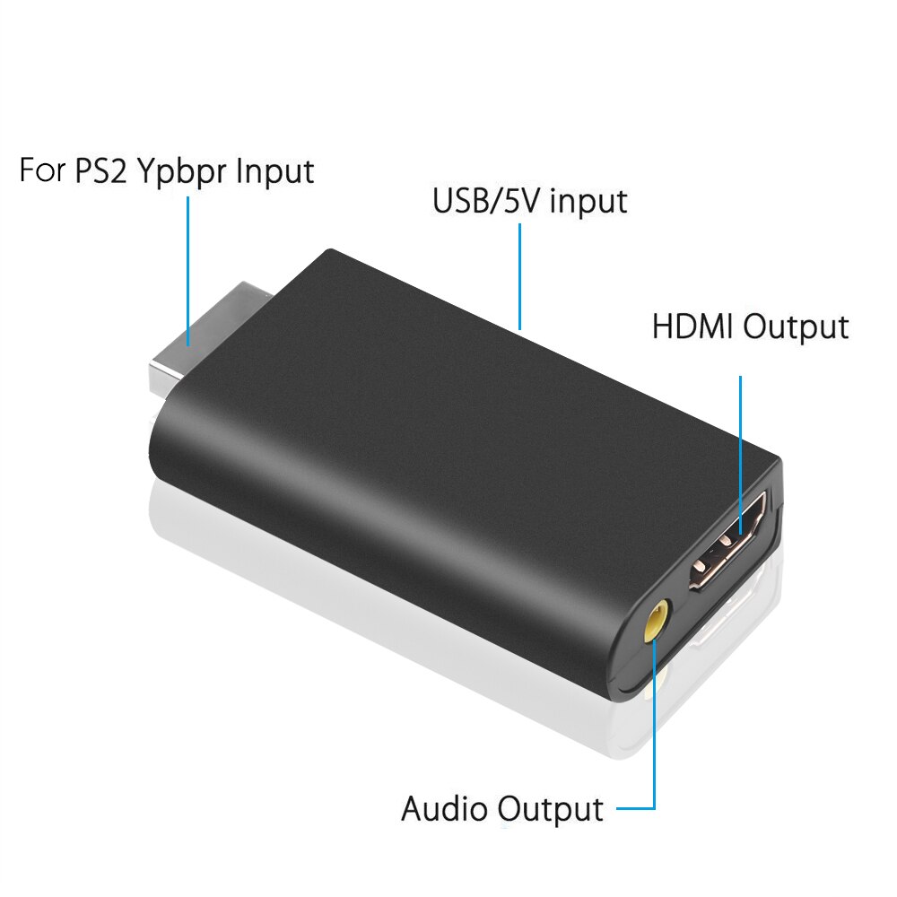 Nueva para PS2 a HDMI con convertidor de audio y video de 3,5mm para reproductor PS2 A Adaptador HDMI para HDTV compatible con 480i 576i 480p