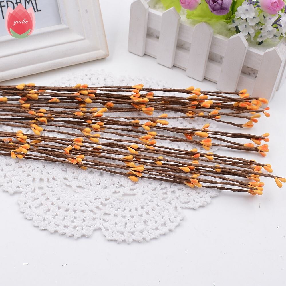 Billig 10 stk 40cm knop kunstige grene blomster jerntråd kviste til bryllup dekoration gør det selv scrapbog håndlavede krans blomster: Orange