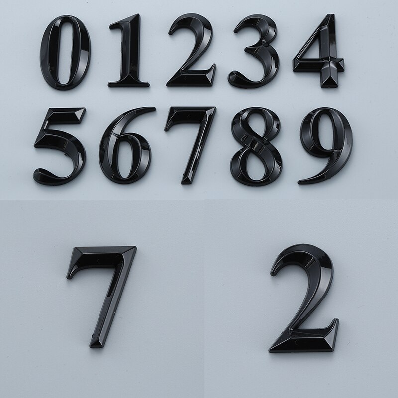 1 Uds negro brillante puerta de la casa número de la etiqueta engomada adhesiva signo de número para apartamento Oficina Placa de puerta buzón casa Decoración