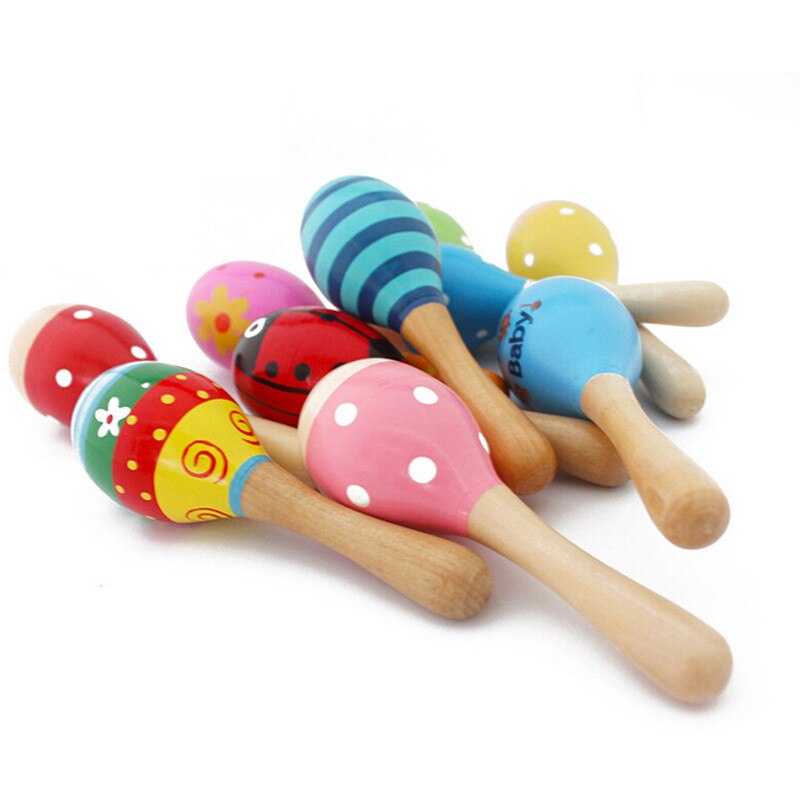 5 stk/parti mini farverig træ maracas baby barn musikinstrument rangle shaker fest børn legetøj