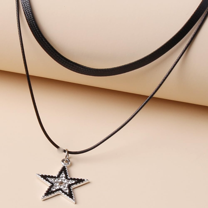 Stjerneanheng vintage halskjede punk stjerne choker rock roll gitar lagdelt halskjede for kvinner menn eboy egirl bar fest smykker