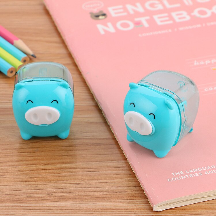 Puntenslijper Leuke Leren Briefpapier Puntenslijper Creatieve Student Award Mini Piggy Puntenslijper: The light blue