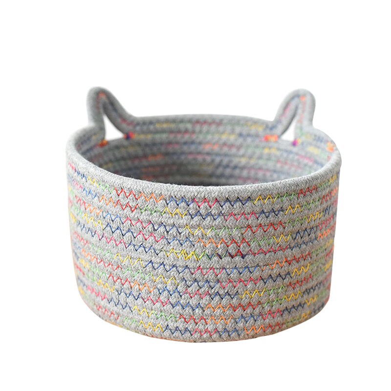 Cotton Rope Storage Basket Cosmetic Organizer Table Sundries Folding Storage Box Cabinet Desk Wicker Basket Fruit Container Bowl: black / 18x10cm