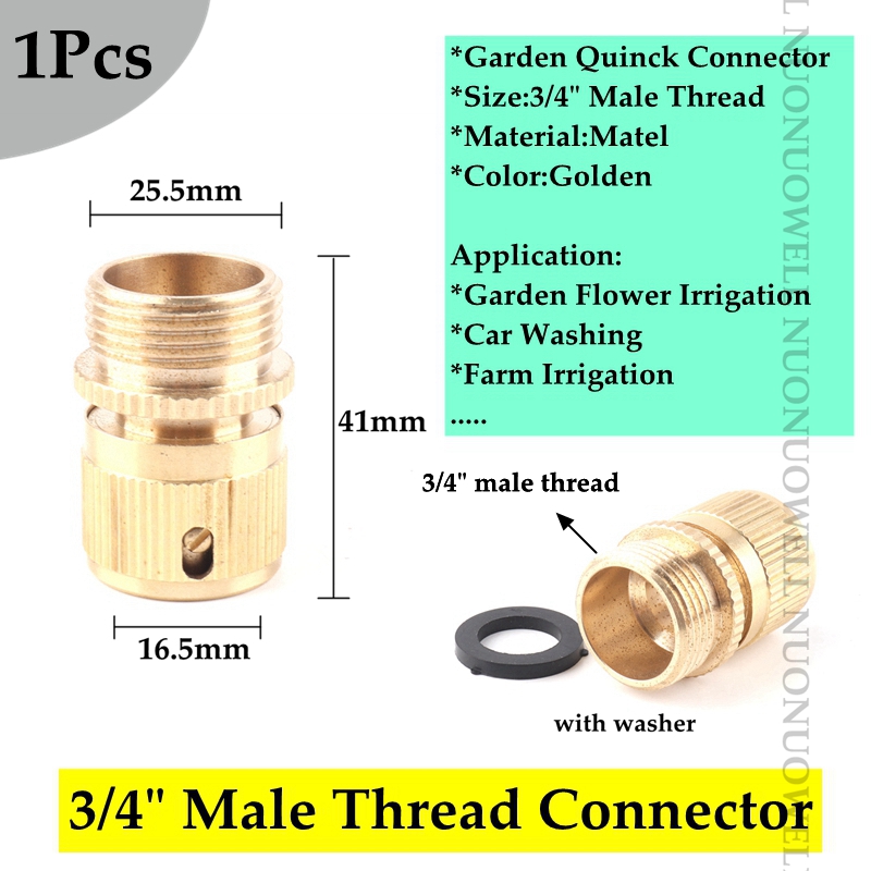 1pcs Copper Male And Female Thread Garden Quick Connector Garden Quick Tap Water Tap Adapter Connector Hose End Connector: 3l4in male