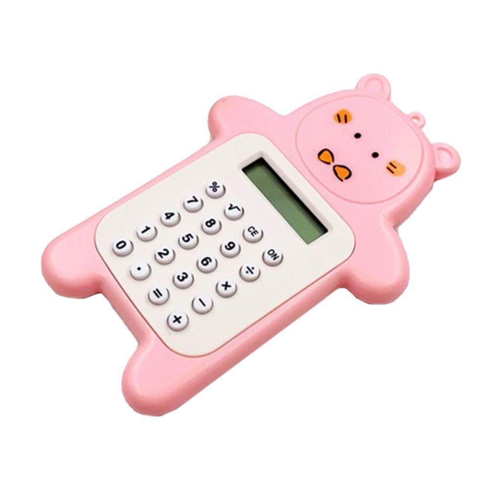 Electronic Calculator Adorable Bear Shape Plastic Lively Face Calculator with Hanging Hole Office Supplies: Pink