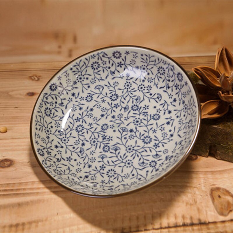 Japanese-style Plates And Bowls Round Floral Ceramic Plate Household Dinner Dishes Rice Soup Noodles Bowl Tableware: C-plate