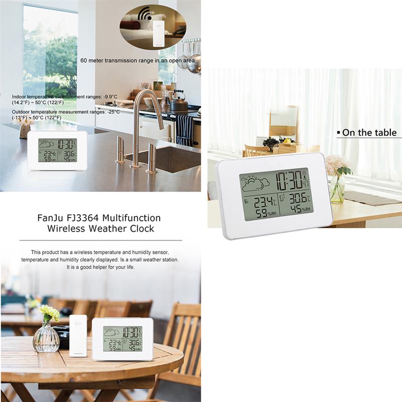 Draadloze Weerstation Thermometer LCD Digitale Scherm Outdoor Weerbericht Sensor Klok Thuis Hygrometer Klok Wit
