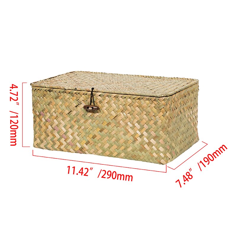 Grote Rieten Doos Rechthoekige Zeegras Opslag Mand Met Deksel Rotan Organizer Voor Kast Plank Tafel Thuis Manden: 29x19x12cm-nature