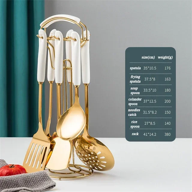 7 Stuks Roestvrijstalen Kookgerei Set Soep Pollepel Voor Gemak Keuken Accessoires Kookgereedschap Frituren Spatel Vergiet Lepel Nieuw: Light Grey