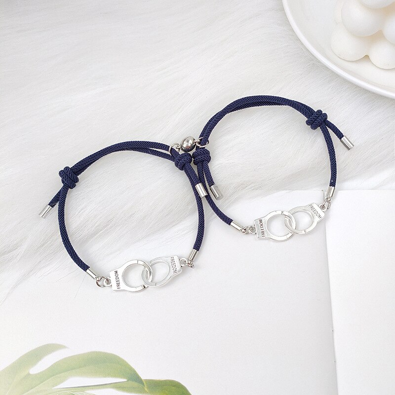 Conjunto de pulsera de esposas BBF para hombre y mujer, 2 uds., pulsera de cuerda ajustable, amuleto de amistad, pulseras a juego