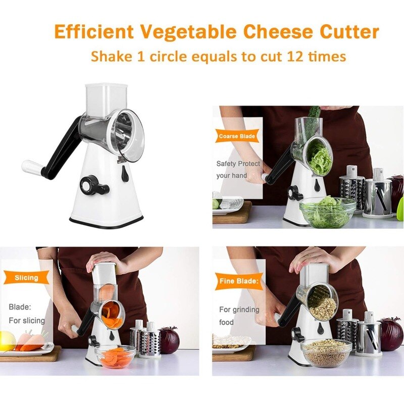 Trancheuse Swift rotative Mandoline multifonctionnelle 3 en 1 râpe à légumes, hachoir à fromage et noix, broyeur