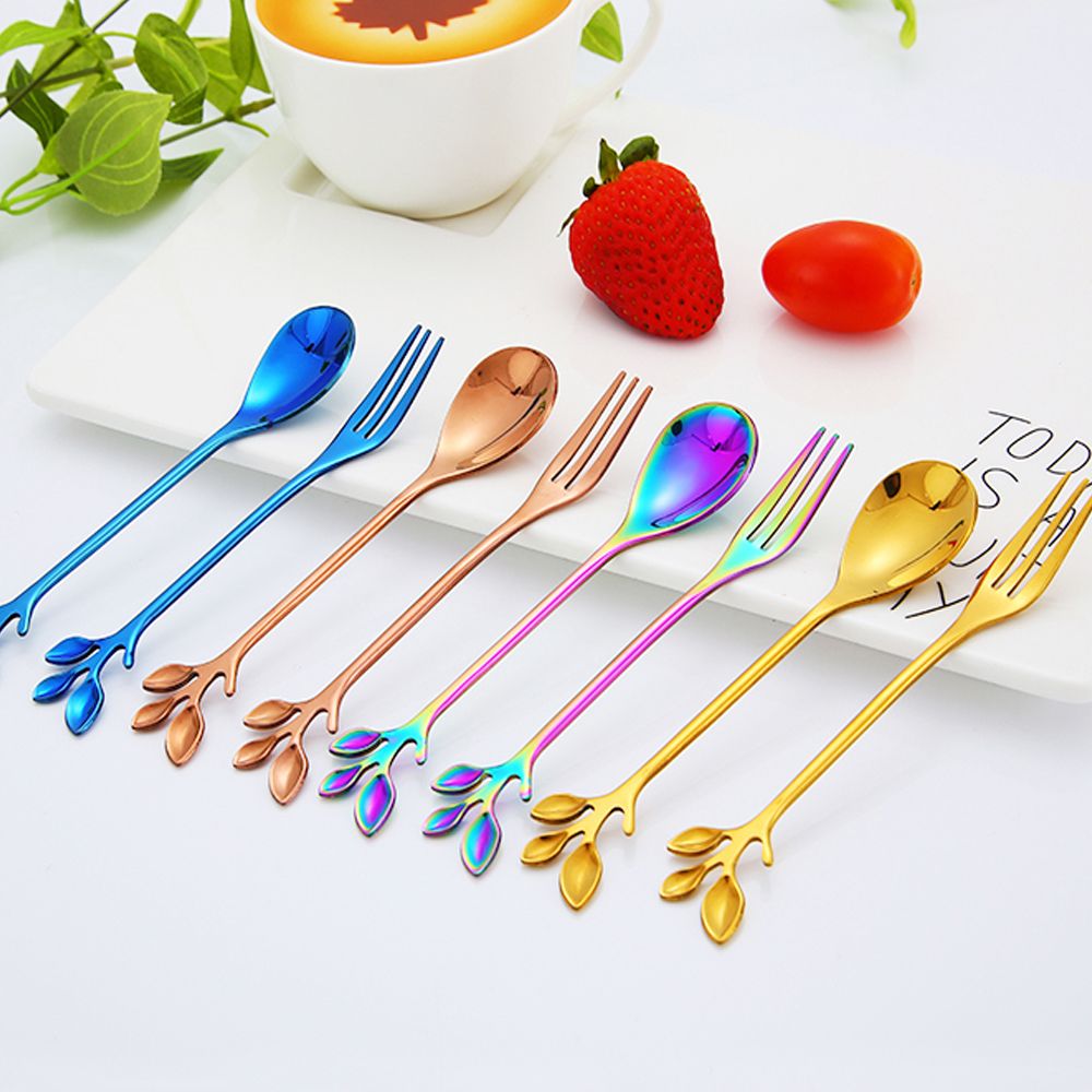 Dessert Utensils Small Branches Leaf Home &amp; Kitchen Coffee Spoon Fruit Fork Upscale Dinnerware Tea Scoops