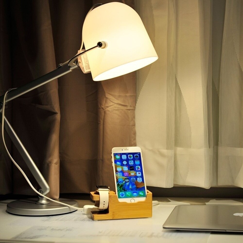 Bamboo USB Charger Stand - 3-Port 15W 3A Desktop Charging Station for Apple Watch & Phone