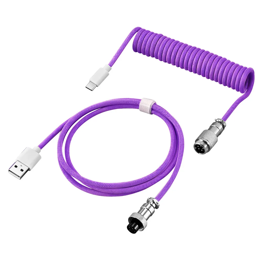 Cabo enrolado de teclado mecânico, porta USB tipo C, cabo de enrolamento de aviador para jogos e computadores desktop: ROXO