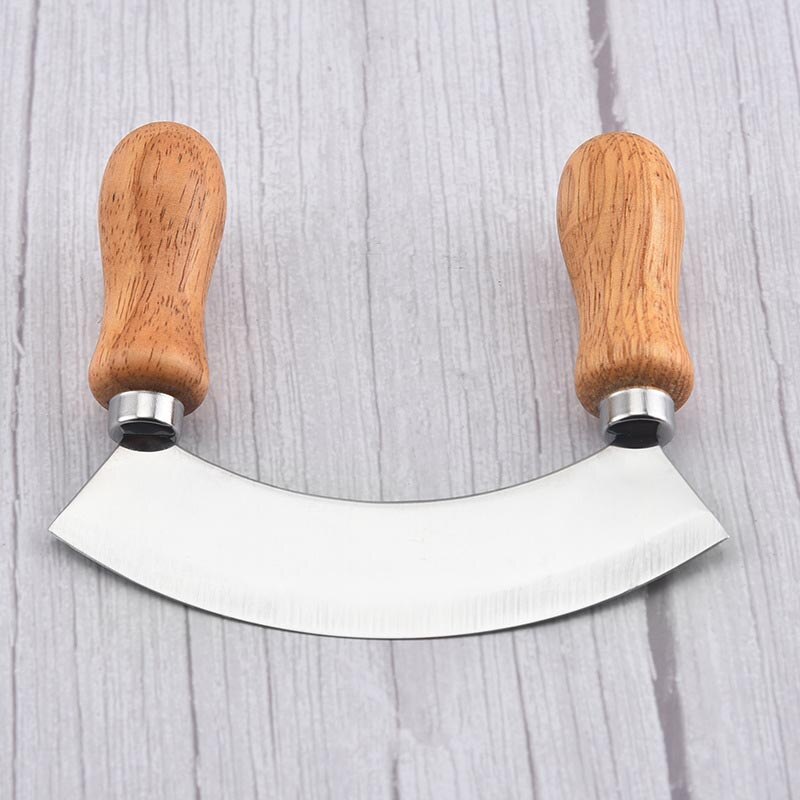 Rvs Pizza Rocker Cutter Koken Mes Keuken Serveren Slicer Tool Met Dubbele Houten Handgrepen Snijden Gereedschap Accessoires: Rubber wood handle