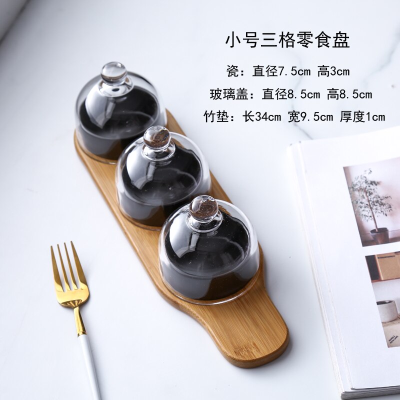 Keramische bakvorm cake beker puddingvorm glazen deksel taartbord dessertschaal vers fruit dessertbord snack klein setje: B03-3 -delige set