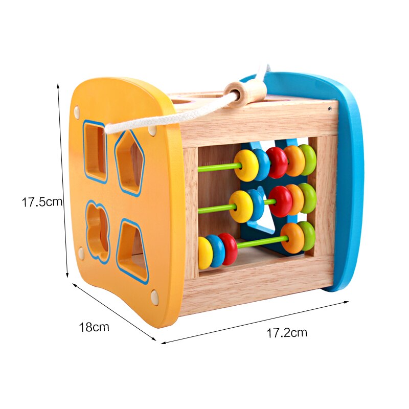 Cartoon Wooden Shape Block Shape Sorting Cube Classic Wooden Toy Easy-to-Grip Shapes Knocking Abacus Beaded Numeral Fruit toy