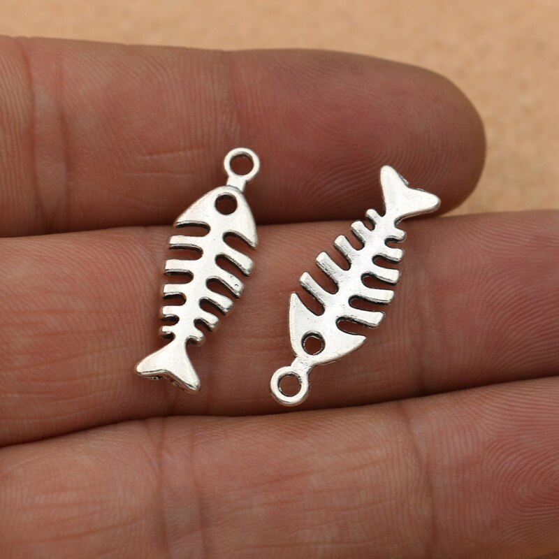 Kjjewel Tibetaanse Verzilverd Fish Bone Charms Hanger Sieraden Maken Armband Bevindingen Diy Accessoires 26X10Mm 10 Stks/partij