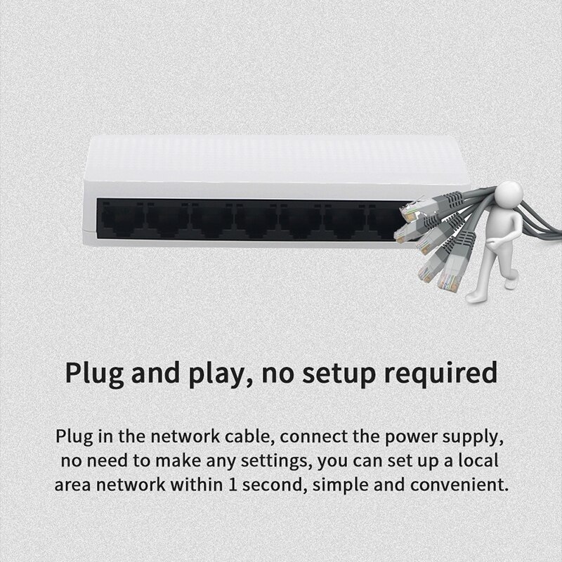 Glvision GLS108 8-Port Desktop Ethernet Switch, 10/100Mbps Auto-Negotiation RJ45 Poorten, auto Mdi/Mdix