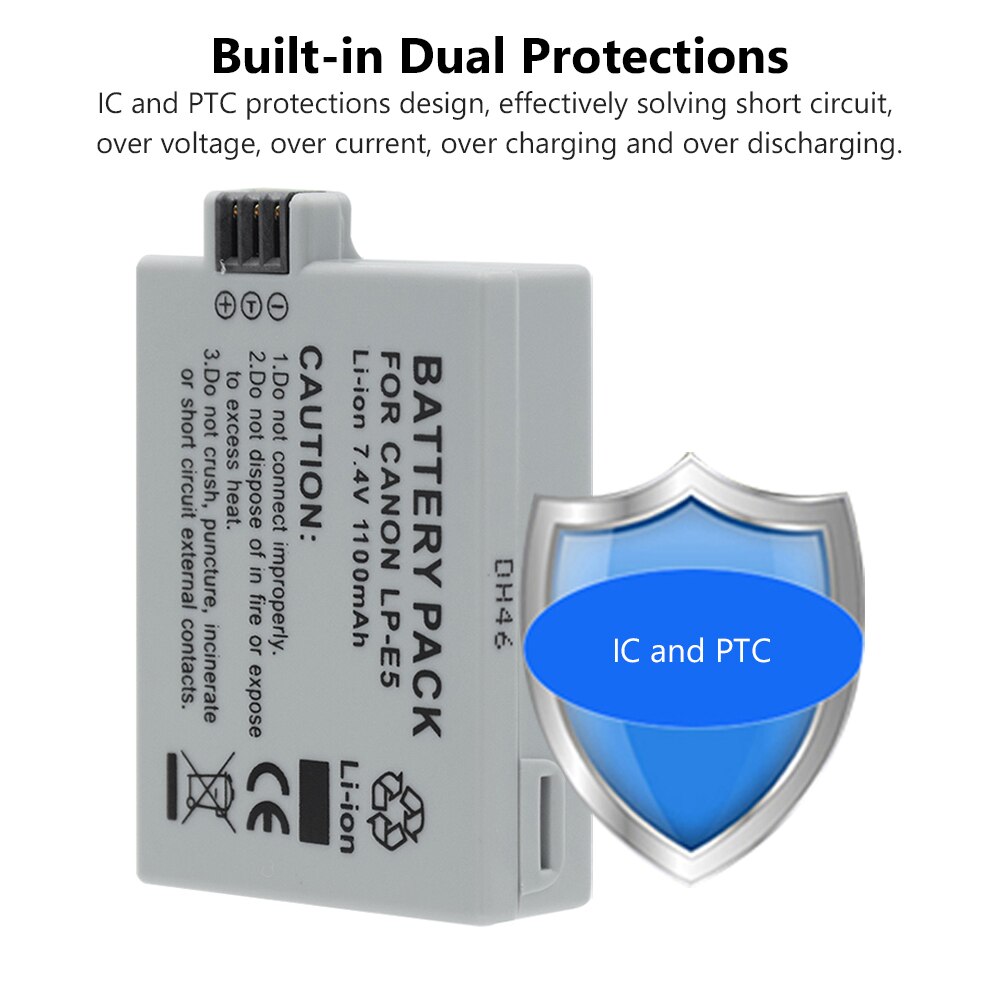 1/2 Pcs 7.4V 1100mAh Li-ion Lithium Battery For Canon EOS 450D Digital Kiss X2 Rebel XSi 500D Digital Kiss X3 Rebel T1i 1000D