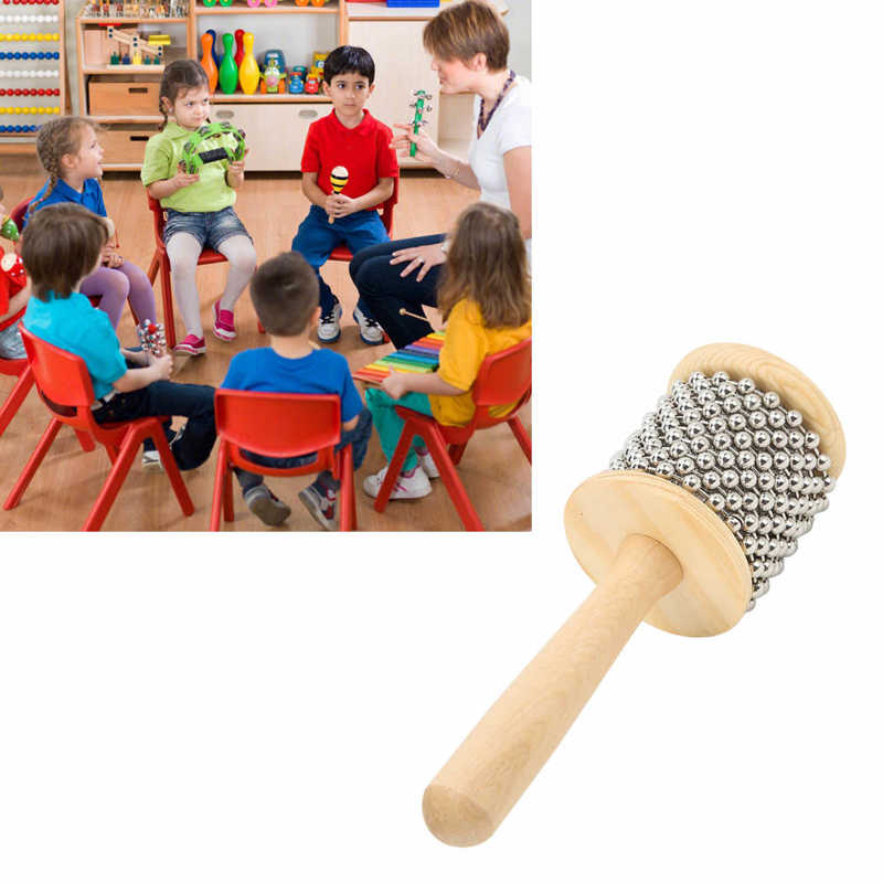 Wooden Cabasa Comfortable Grip Steel Ball Environmental Friendly Portable Cabasa Easy Operation Musical Toy for Rhythm Training