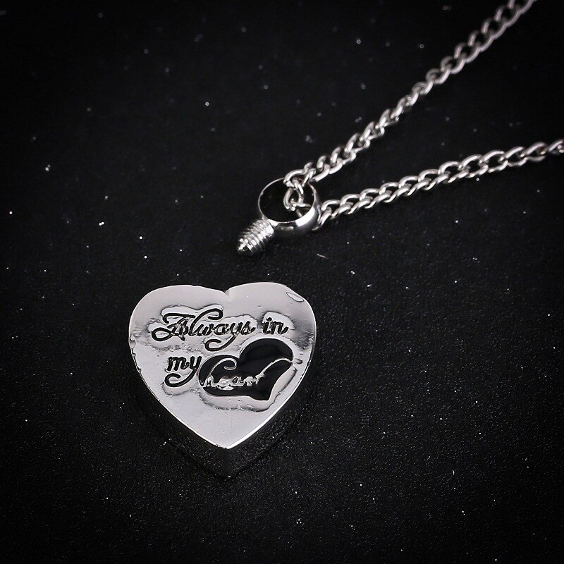 Always In My Heart Two Tone Locket Heart Cremation Memorial Ashes Urn Necklace Jewelry Keepsake Pendant