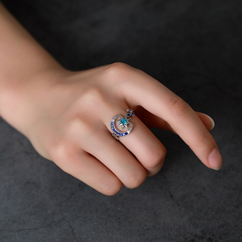 Colorful Moon Star Wedding Rings for Women Adjustable Open Finger Rings Engagement Jewelry Girl