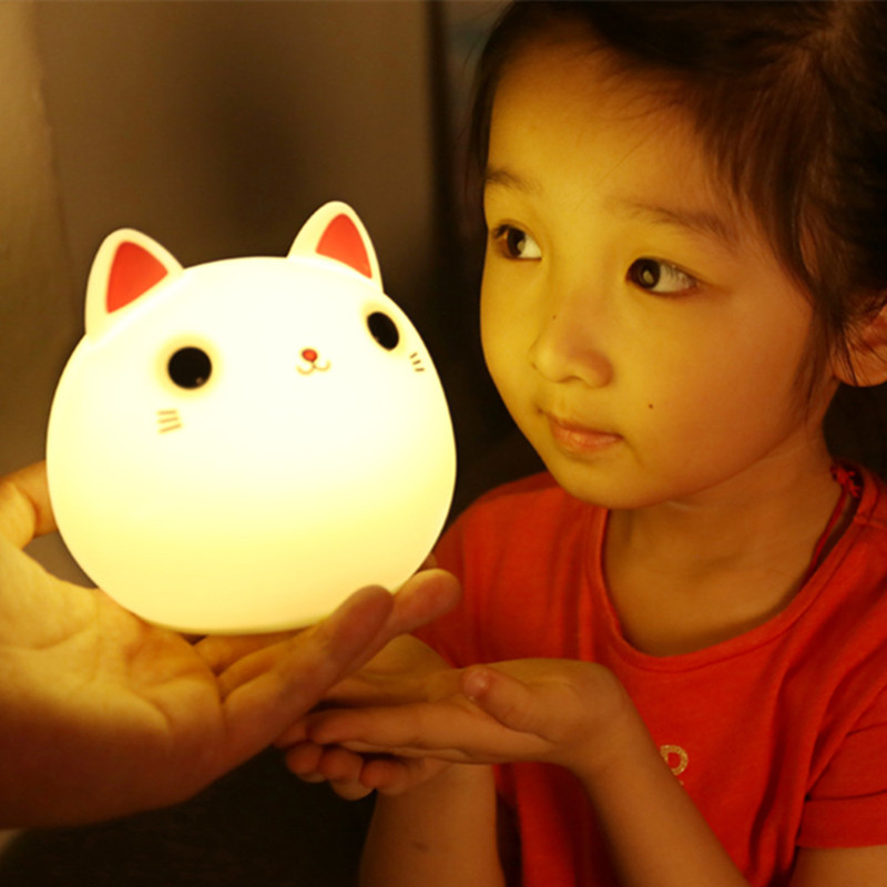 berühren Sensor Bunte Katze LED Nachtlicht Tisch Lampe USB Aufladbare Karikatur Silikon Nacht Lampe für freundlicher freundlicher Baby