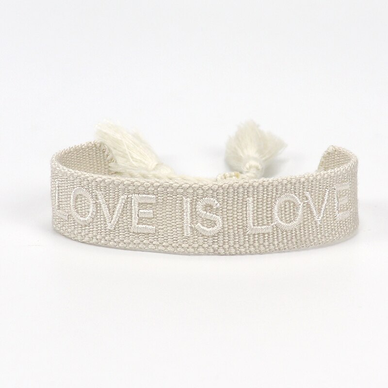 Love Printed Rope Bracelet For Women Men VIntage Braided Tassel Bracelet Ethnic Lace-up Couple Bracelets Jewelry: Love is love-white