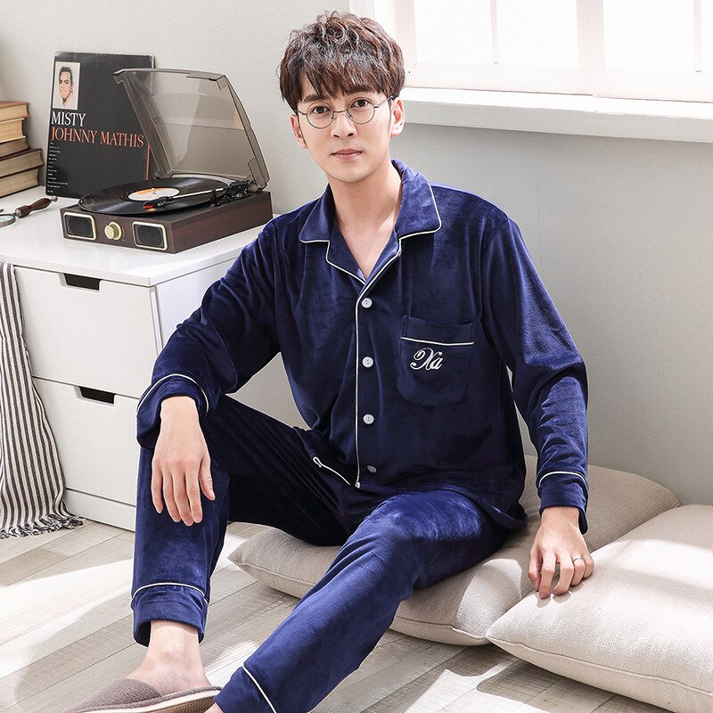 Heren pyjama sets herfst winter man pyjama set eenvoudige