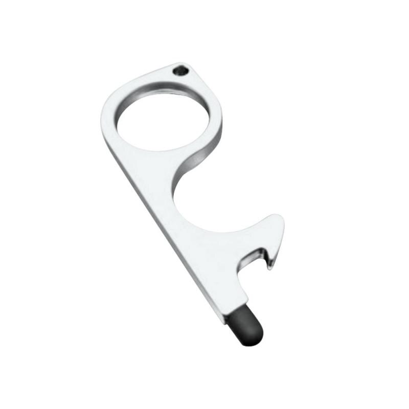 Portable Hygiene Hand Antimicrobial Brass Contactless Door Opener Elevator Handle Tool Safety Key Buckle: Silver