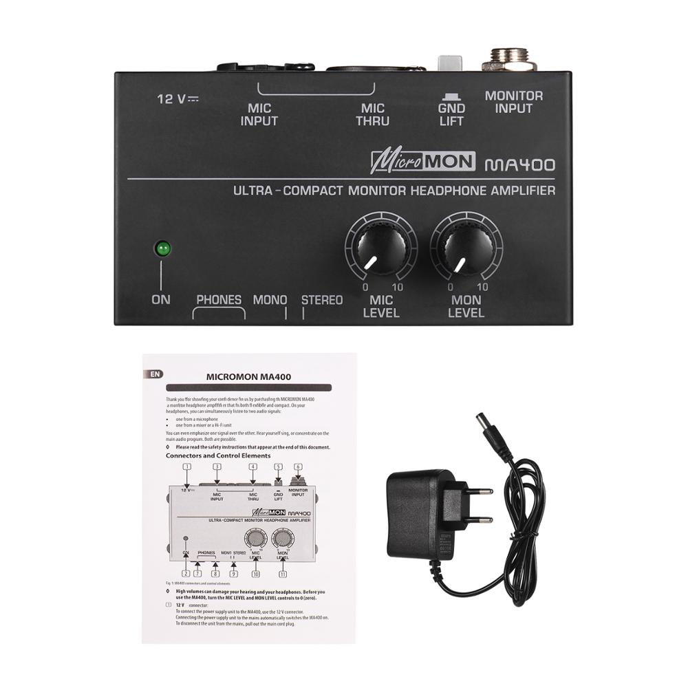 Ultra-Compact Monitor Headphone Amplifier Amp with XLR Microphone Input 6.35mm Monitor Input 6.35mm & 3.5mm Headphone: Black  EU Plug