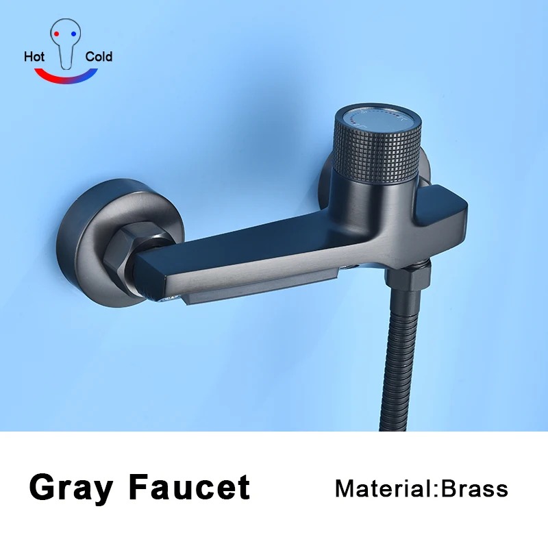 Grijze waterval badkuipkraan met handdouche Messing Chroom Wandmontage Badkamer Douche Mengkraan Volledige douchesysteem Set: Licht Geel