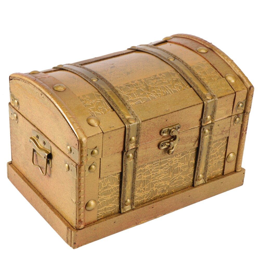 Retro Wooden Pirate Treasure Chest Box Jewelry Storage Organizer Trinket Keepsake Treasure Case Decor Without Lock Size