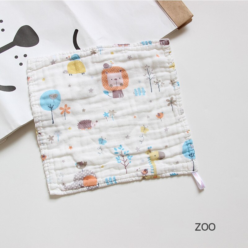 Babyhandduk sex lager gasväv med hög densitet fyrkantig tvättbar seersucker tryckt fyrkantig salivhandduk dagishandduk